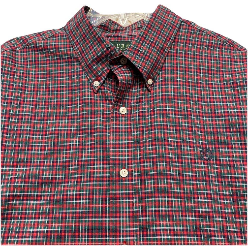 Ralph Lauren Dress‎ Shirt Mens 17,5  36/37 Check Red/green Blue Button Down